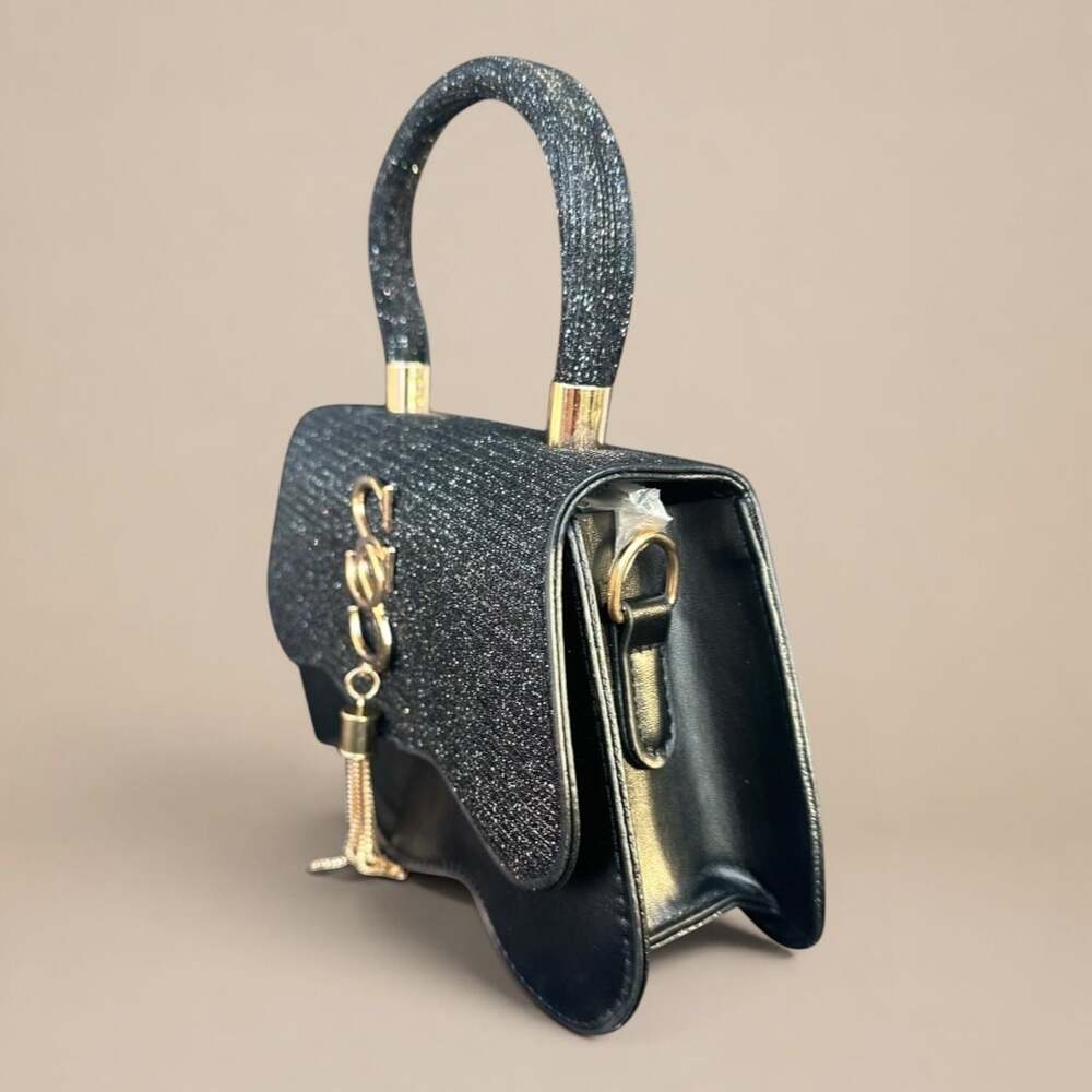 Black Glam Mini Handbag – Gold Detail & Sparkle Top ✨ - Picture 3 of 5